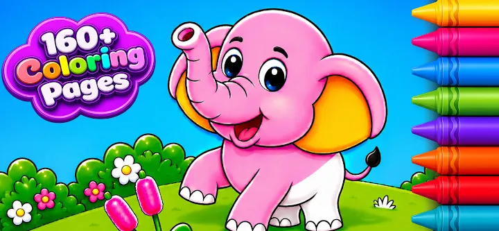 Elefant roz și creioane colorate, pagina de prezentare a jocului